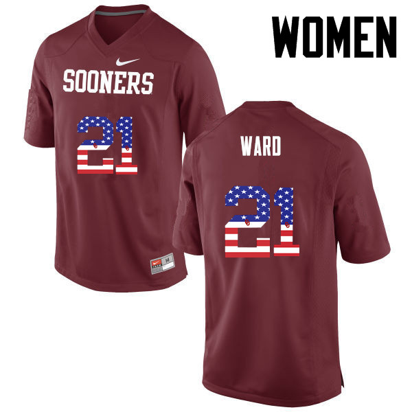 Women Oklahoma Sooners #21 Greg Ward College Football USA Flag Fashion Jerseys-Crimson - Click Image to Close